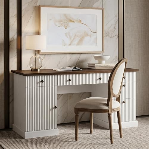 Garvee 60" Office Desk with Charging Station for Home Office, White - color: White, size: 21.6"D x 60"W x 30"H