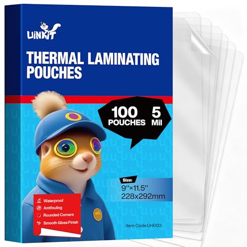 Uinkit 5mil 100Pack Hot Thermal Laminating Pouches 9x11.5-Inches Laminating Sheets, for Sealed Photo and Documents Clear Letter Size 8.5x11-Inches Laminated Paper - color: Glossy 5mil, size: 100 Pack