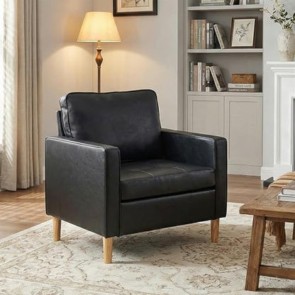 Black Leather Accent Chairs, Mid-Century Modern, Lobby Chairs | STHOUYN Waiting Room Chairs with Arms, Club Chair, Reading, Guest, for Living Room Office Lobby - size: 1PC