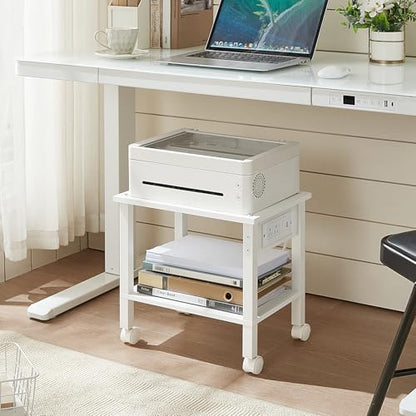 YUFAM 2 Tier Under Desk Printer Stand with Charging Station, White - color: White, size: 11.8"D×15.7"W×15.3"H(With USB)