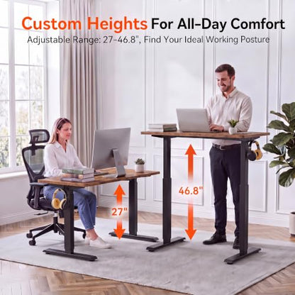 55''×24'' Electric Standing Desk with Power Outlets & Wheels, Brown - color: Brown, size: 55×24''