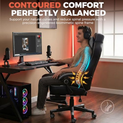 GTPLAYER Gaming Chair with Footrest, 350LBS Big and Tall Office Chair, Ergonomic High Back Lumbar Support and Recliner for Back Pain Relief, Moon Gray - color: Moon-gray