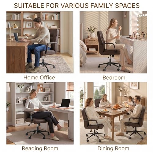 KISLOT Ergonomic Home Office Chair with Lumbar Support, Adjustable Swivel Modern Desk Chair with Wheels, Faux Leather Computer Chair with Padded Arms, Comfy Executive Office Chair, 2 PCS, Espresso - color: Espresso, size: Set of 2