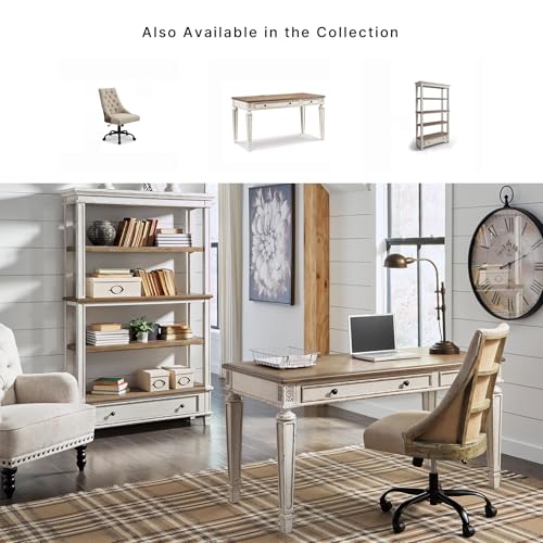 Signature Design by Ashley 60" Farmhouse Home Office Desk, Chipped White - color: White/Brown, style: Standard Desk