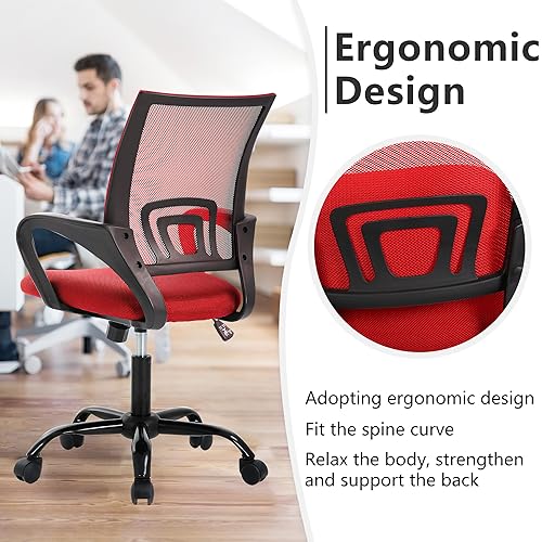 PayLessHere Office Computer Chair Ergonomic Cheap Desk Chair Adjustable Comfortable Mid Back Task Rolling Swivel with Lumbar Support for Home Office Desk, Red - color: Red, style: pack of 1