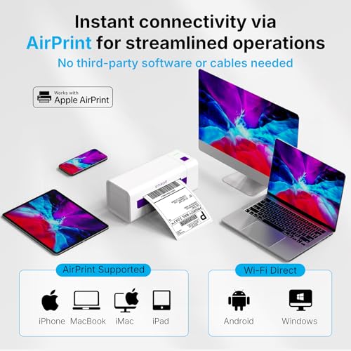 KNAON Shipping Label Printer, Wireless Wi-Fi Thermal Printer, AirPrint Label Printing 4x6 for iPhone, iPad, Mac, Supports Android&Windows, Includes Label Holder – Ideal for Small Businesses, Shopify