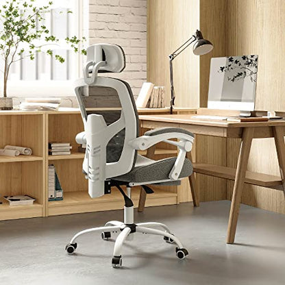 DUMOS Office Desk Chair with Footrest, Mesh Computer Gaming Chair | Ergonomic Lumbar Support, 360° Swivel, Rolling Wheels, Adjustable Headrest, Task Student, Elegant Grey - color: Elegant Grey, size: Standard