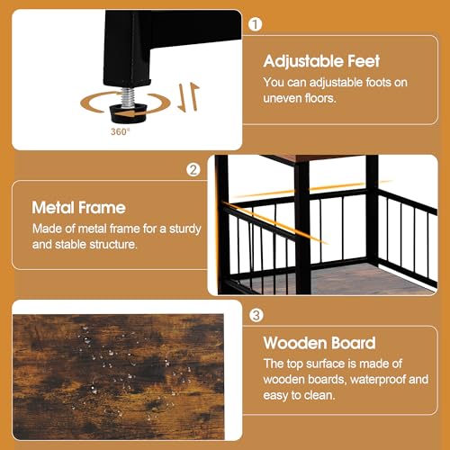 DHMAKER End Table, Industrial Side Table with 2-Tire Storage Shelf, 180LBS Mini Fridge Stand with Adjustable Feet, 24"x24" Wood Night Stand Small Bedside Table for Living Room Bedroom, Brown - color: Rustic Brown 1pc 24inch