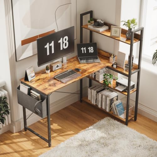 Treesland 40 Inch Computer Desk with Bookshelf, Corner Desk with Storage, L Shaped Desk, Home Office Desks, Writing Study Desk for Bedroom, Brown - color: Brown, size: 40 inch