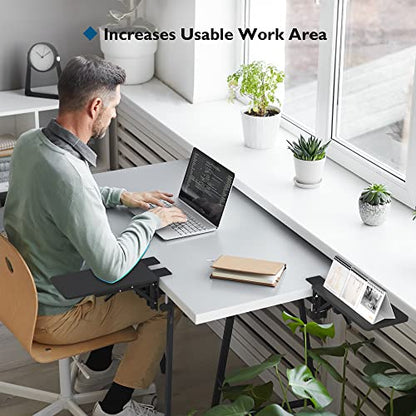 BONTEC Desk Extender Tray, 11.8 x 5.9 Inch, Black Carbon Fiber | 90° Foldable Elbow Support, Table Mount Arm Wrist Rest Shelf, Clamp on Computer Arm Rest, Easy to Install, Office & Home Use - color: Black Carbon Fiber, size: 11.8"*5.9"(30cm*15cm)