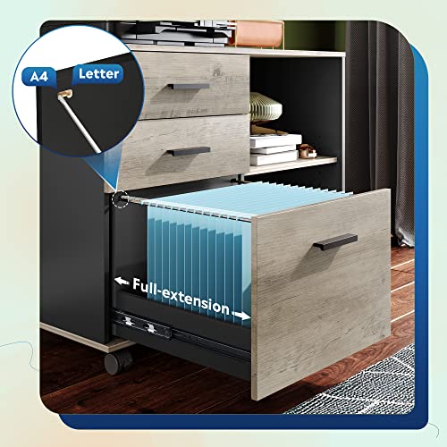DEVAISE 3-Drawer Mobile File Cabinet, Lateral Filing Cabinet, Greige - color: Greige