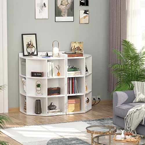 Aheaplus Corner Cabinet, Corner Storage with USB Ports and Outlets, White | Wooden Corners Cube Toy Storage for Small Space, 4-Tier Cubby Corner Bookshelf with 9 Cubes for Bedroom, Living Room, Office - color: White, size: 4-Tier