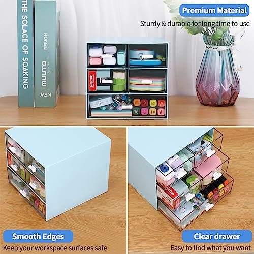Desk Organizer with 5 Drawers, Rectangular Office Stationery Supplies Desktop Drawers, Plastic Makeup Storage, Suitable for Office, School, Home (Blue & 5 Drawers) - color: Blue & 5 Drawers