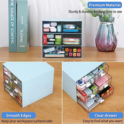 Desk Organizer with 5 Drawers, Rectangular Office Stationery Supplies Desktop Drawers, Plastic Makeup Storage, Suitable for Office, School, Home (Blue & 5 Drawers) - color: Blue & 5 Drawers
