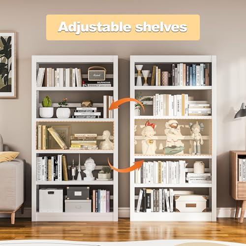 5 Tier Metal Bookcase,69'' Tall Heavy Duty Bookshelf with Open,White Large Adjustable Bookshelves,Sturdy Modern Heavy Duty Display Bookcases for Library,Office,Study Room,Living Room - color: White, size: 69" New