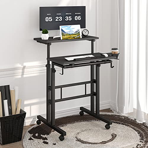 Klvied Adjustable Height Standing Desk with Cup Holder, Portable and Easy to Move, Ideal for Home or Office, Black - color: Black