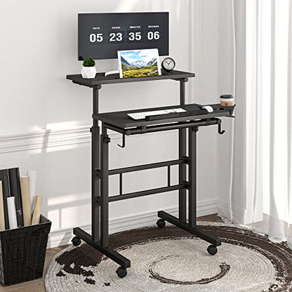 Klvied Adjustable Height Standing Desk with Cup Holder, Portable and Easy to Move, Ideal for Home or Office, Black - color: Black