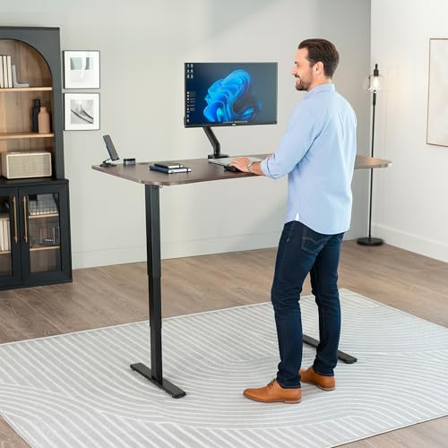 VIVO Dark Walnut 63 x 32 in Standing Desk, DESK-KIT-2EBD - color: Dark Walnut Top / Black Frame, size: 63 x 32 inch