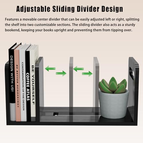 100% Solid Wood Adjustable Desktop Bookshelf with Movable Divider, Retro Tabletop Bookshelf with Convenient Handle Design for Living Room, Home, Office, Perfect for Magazine Book (Black) - color: Black