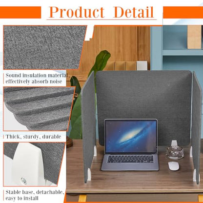 Henoyso 6 Pack Clamp-On Desk Privacy Panels, Acoustic Felt 20×24 Inch,Gray - color: Grey