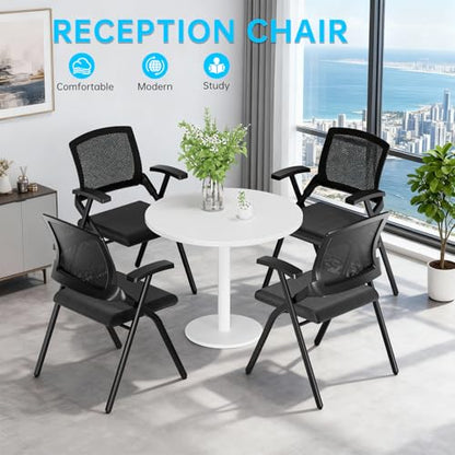 Folding Office Chair with Cushion, Stackable Chair with Breathable Mesh Back for Conference Guest Reception, Seminar Training Classroom - color: Folding Chair No Wheels