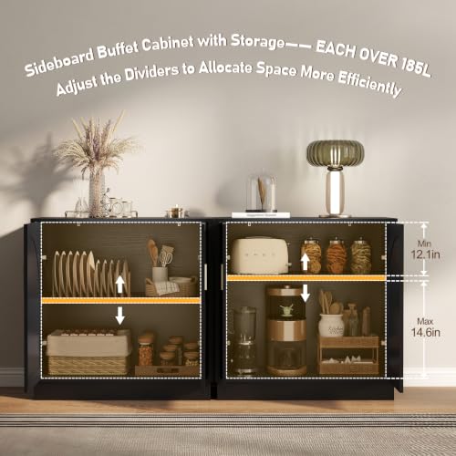 31.5" Fluted Sideboard Cabinet with Arched Doors, Buffet Cabinet, Black - color: Black
