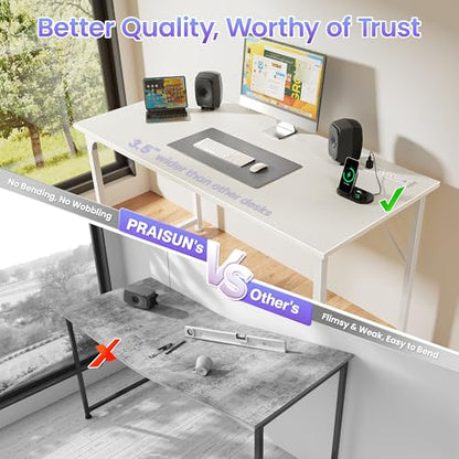 PRAISUN 47 X 20 Inch Computer Desk, Power Outlets, USB-C, White - color: White, size: 48inch