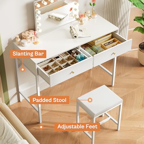 SUPERJARE 35.4" White Desk with 2 Drawers, Modern Makeup Vanity - color: White, size: 35.4 inch