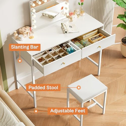 SUPERJARE 35.4" White Desk with 2 Drawers, Modern Makeup Vanity - color: White, size: 35.4 inch