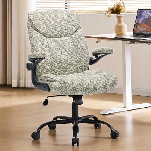 Ergonomic Home Office Chair Fabric Comfy Computer Chair, Mint Green | Flip-up Armrest, Height Adjustable, Lumbar Support, 360° Swivel Wheels Managerial Executive Chairs for Work Gaming Home Use - color: Mint Green