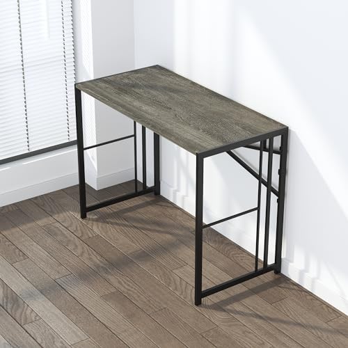 Lutown-Teen 40 inch Folding Desk No Assembly Required, Black Oak - color: Black Oak, size: 40 Inch