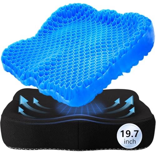 Thicken 19.7in Seat Cushion Gel, Large Cooling Seat Cushion for Long Sitting, Cushion for Wheelchair, Pressure Relief Cushion Seat for Office Chair, Chair Seat Pads for Car Desk Chair Kayak Stadium - color: Blue, size: XX-Large(19.7"*16.1"*3.5")
