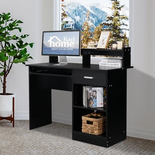 Karl home Computer Desk Study Writing Desk, Black - color: Black, size: with Keyboard 1