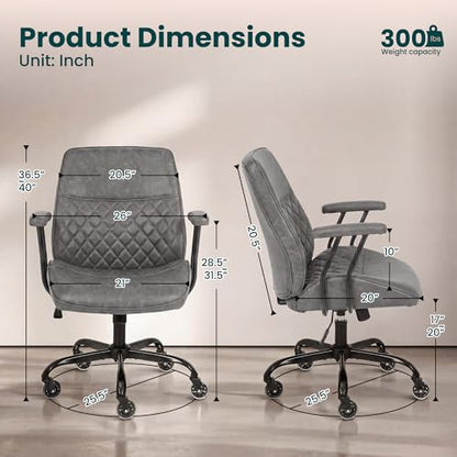 NEO CHAIR Leather Office Chair with Ergonomic Design, Swivel Chair, Grey | Modern Computer Desk Chair with Genuine Leather, Lumbar Support, Removable Arms, Comfy Chair for Home Office, Smooth Rolling - color: D. Mid-back Grey