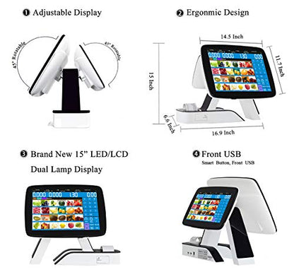 Smart Touch Screen PC with Built-in Thermal Receipt Printer Cash Register POS System - color: SET01