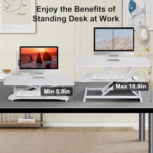 38-inch Standing Desk Converter Height Adjustable Sit to Stand Up Workstation, Duals Monitor and Laptop Riser with Wide Keyboard Tray, for Home, School, Company, White - color: White