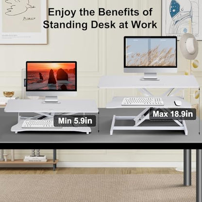 38-inch Standing Desk Converter Height Adjustable Sit to Stand Up Workstation, Duals Monitor and Laptop Riser with Wide Keyboard Tray, for Home, School, Company, White - color: White