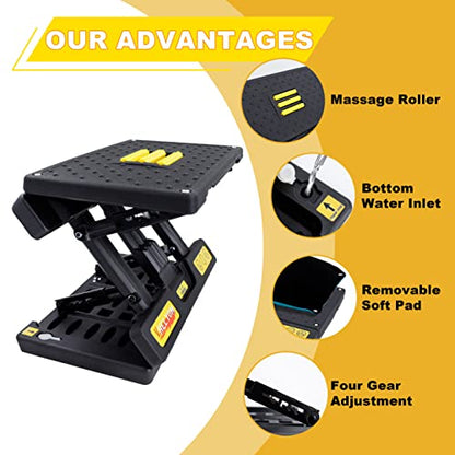 footrest for Under Desk at Work, Massage and Soft Cushion, for Multi-Scene | 4-section height adjustable, foldable, ergonomic footrest, metal frame (Yellow) - color: Soft Cushion- Yellow