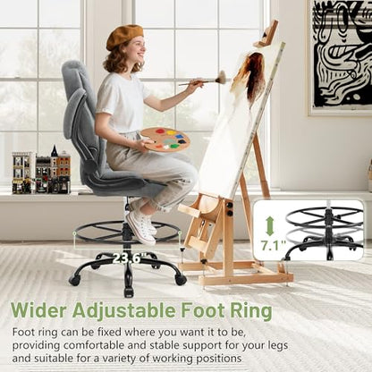 500LBS Drafting Chair, High Back Safer Standing Desk Chair, Executive Tall Office Chair with Flip-up Armrests, Upholstered Fabric Task Chair,Ergonomic Seat with Adjustable Height&Foot Ring,Light Gray - color: Light Gray