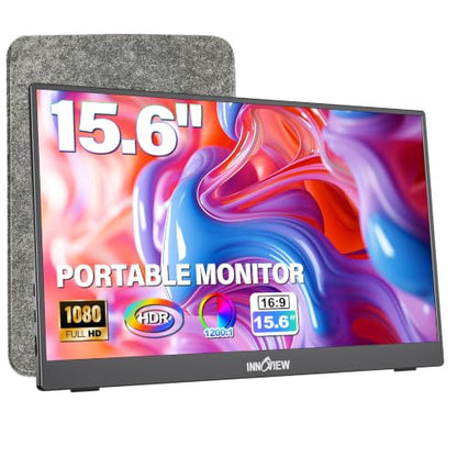 InnoView Portable Monitor 15.6" 1080P for Laptop with Protective Sleeve, Built-in 90° Adjustable Stand USB C HDMI Ultra-Slim Portable Laptop Monitor for MacBook Phone PS Xbox Switch - size: 15.6 Inch