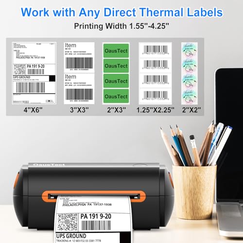 OausTect USB Thermal Label Printer, 1.57" - 4.3" Width Thermal Label for Shipping, Barcode, Receipts, Stickers, 150mm/sec High Speed Desktop Printer Compatible Windows, MAC