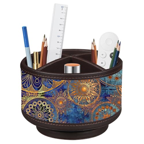 360°Rotatable TV Remote Control Holder with 4 Compartments Desk Accessories | Bedside Table Remote Caddy, Desktop Storage Box, Art Supply Organizer for Controllers, Pen, Makeup Brush, Office Home Décor - color: Gear