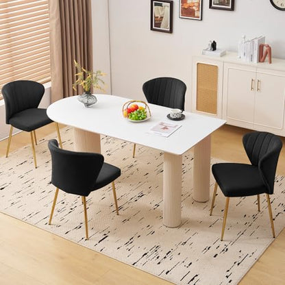 Velvet Dining Chairs Set of 2, Modern Upholstered Vanity Chairs with Golden Metal Legs for Dining Room Kitchen Vanity Patio (Black) - color: Black