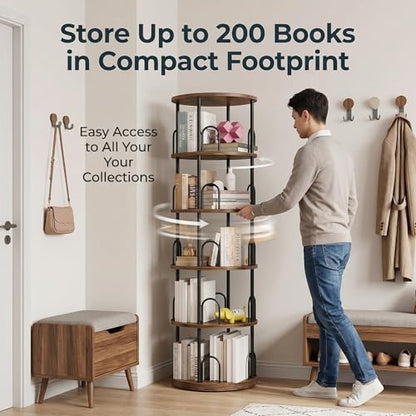 5 Tier Rotating Bookshelf Tower Spinning Bookshelf - color: Black, size: 5 Tiers