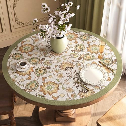 Retro Round Table Cover Protector, Waterproof PU Leather Table Mat Tablecloth Pad for Dining Coffee Table Writing Desk(D,50cm(20in)) - color: D, size: 50cm(20in)