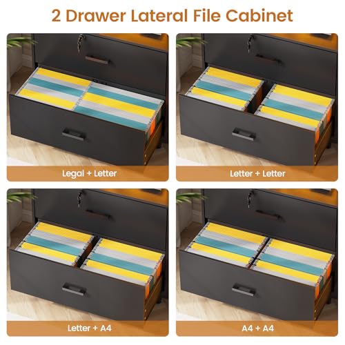 SEDETA 59" Filing Cabinet with Lock Drawers fits Legal Size for Home Office - color: Black, size: 59"