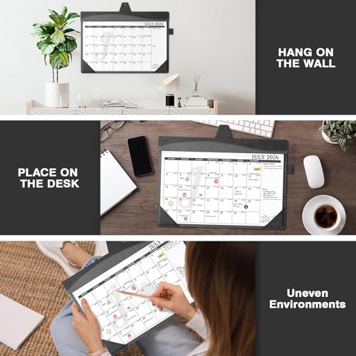 Ospelelf Leather Desk Calendar 2026-2027 Large 12"x17" Monthly Planner Pad with Protective Cover 18 Months Use July 2026 to December 2027 Black - color: Black Gray, size: 12" X 17" (July.2026 - Dec.2027)