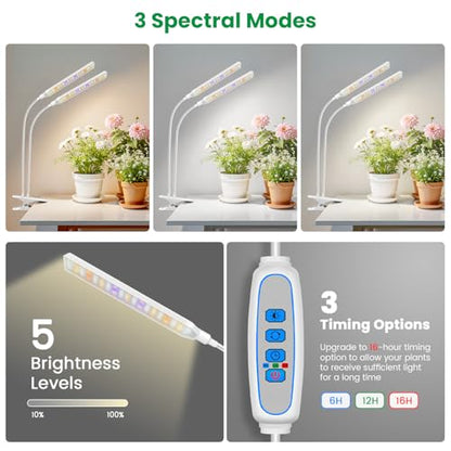 Aumtrly Plant Light Clip on, 2 Pack White, 228 LED Full Spectrum Grow Lamp - color: White - 2 Pack