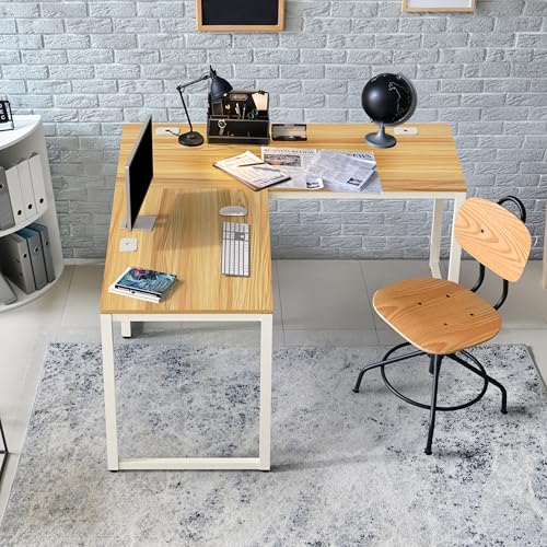 SHW 55 x 60 Commercial-Grade L-Shape Corner Office Computer Desk, Oak - color: Oak