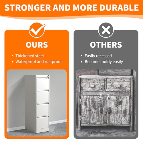 Metal File Cabinet with Drawer Heavy Duty Locking File Cabinets | Home Office Steel Filing Cabinet Vertical File Cabinets for Legal/Letter Size File,Assembly Required - color: White, size: 52.4"H-4 drawers